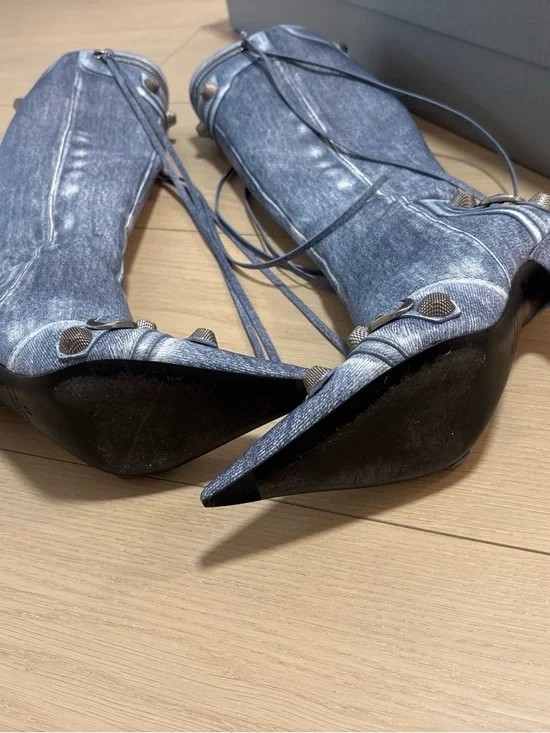 Balenciaga Washed Denim Knee-High Pointed-Toe Boots in Blue - Picture 5 of 9